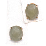 Vintage 12K Yellow Gold Oval Jade Stud Earrings