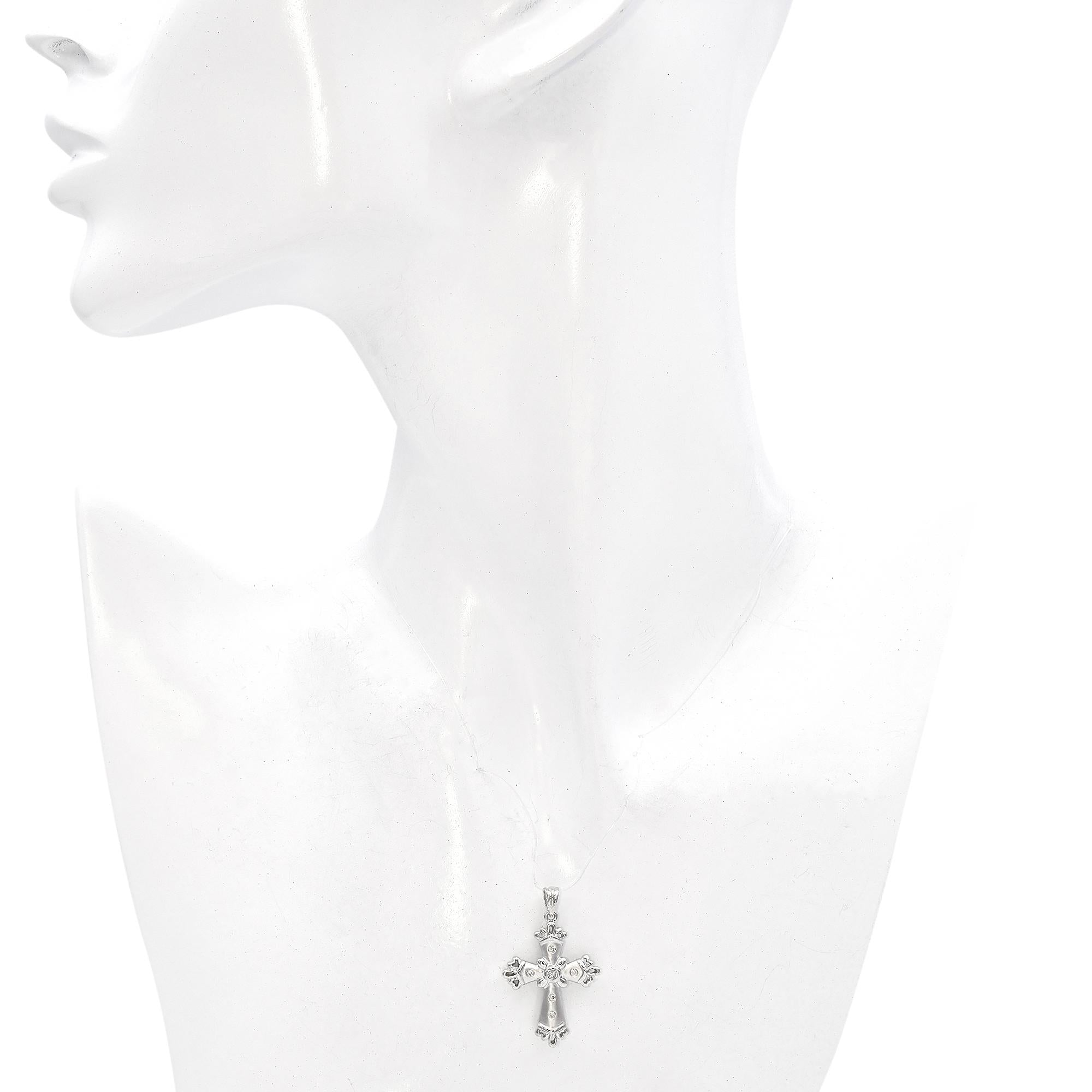 14K White Gold Diamond Sandblast and High Polish Cross Pendant