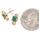 14K Yellow Gold 0.98 Ct. Emerald and Diamond Stud Earrings