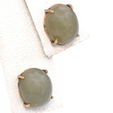 Vintage 12K Yellow Gold Oval Jade Stud Earrings