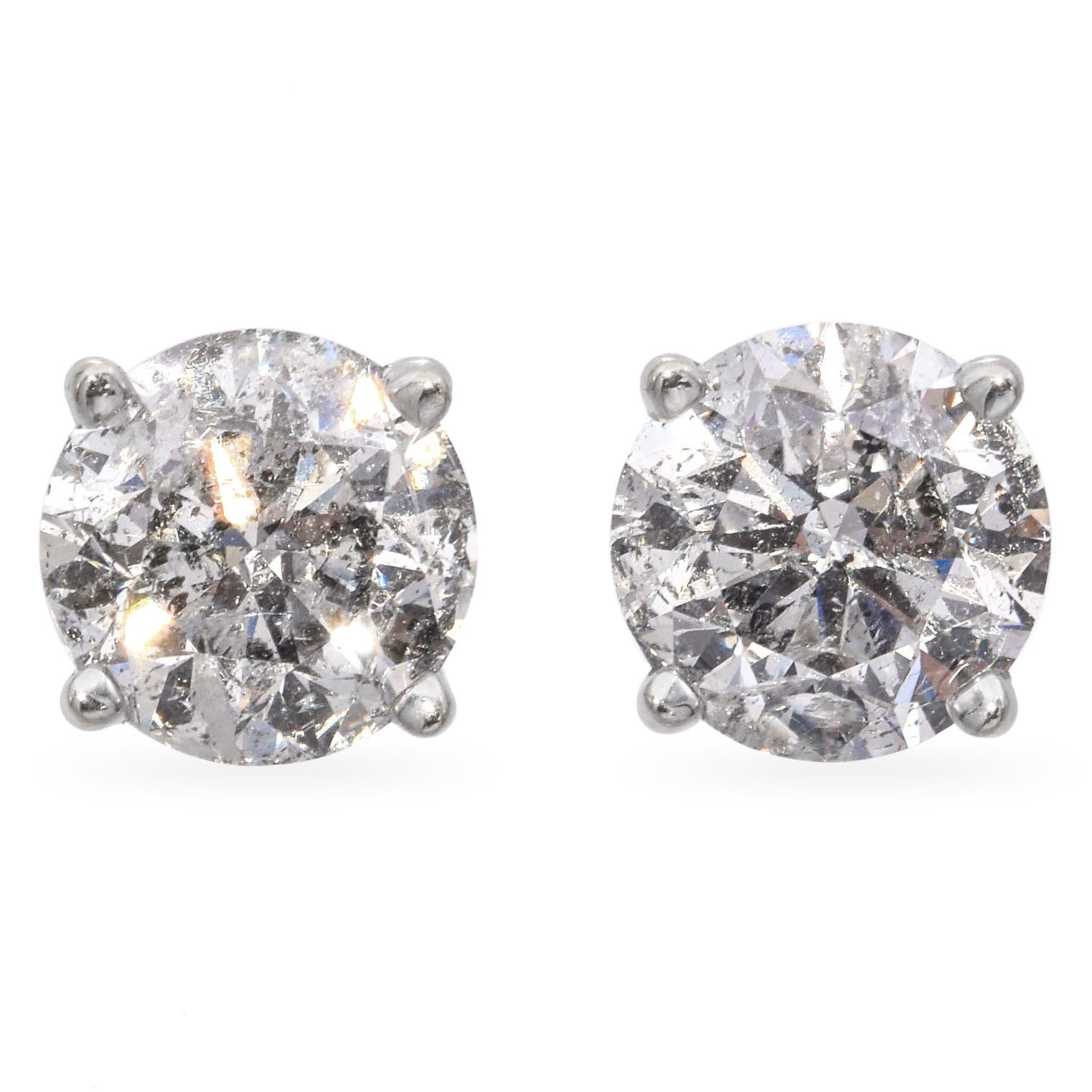 14K White Gold 0.92 TCW Round Diamond Stud Earrings