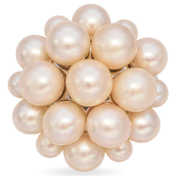 Vintage 14K White Gold White Pearl Cluster Brooch