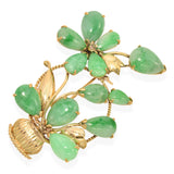 Vintage 14K Yellow Gold Jade Floral Basket Brooch