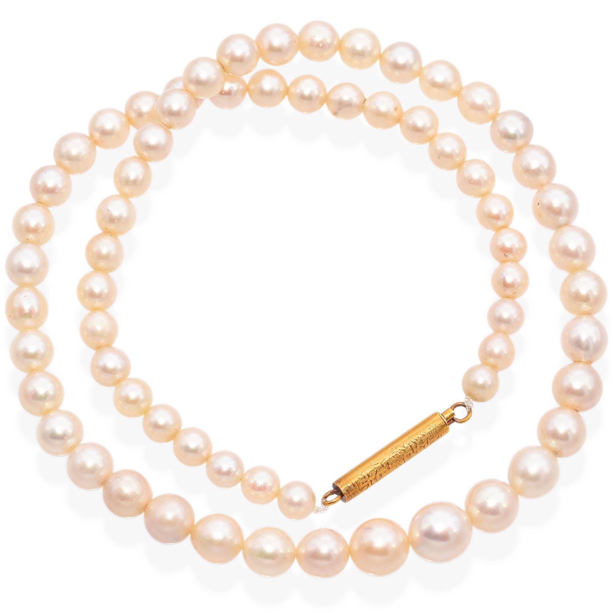 Vintage 23K Yellow Gold Graduated Pearl Beaded Strand Necklace