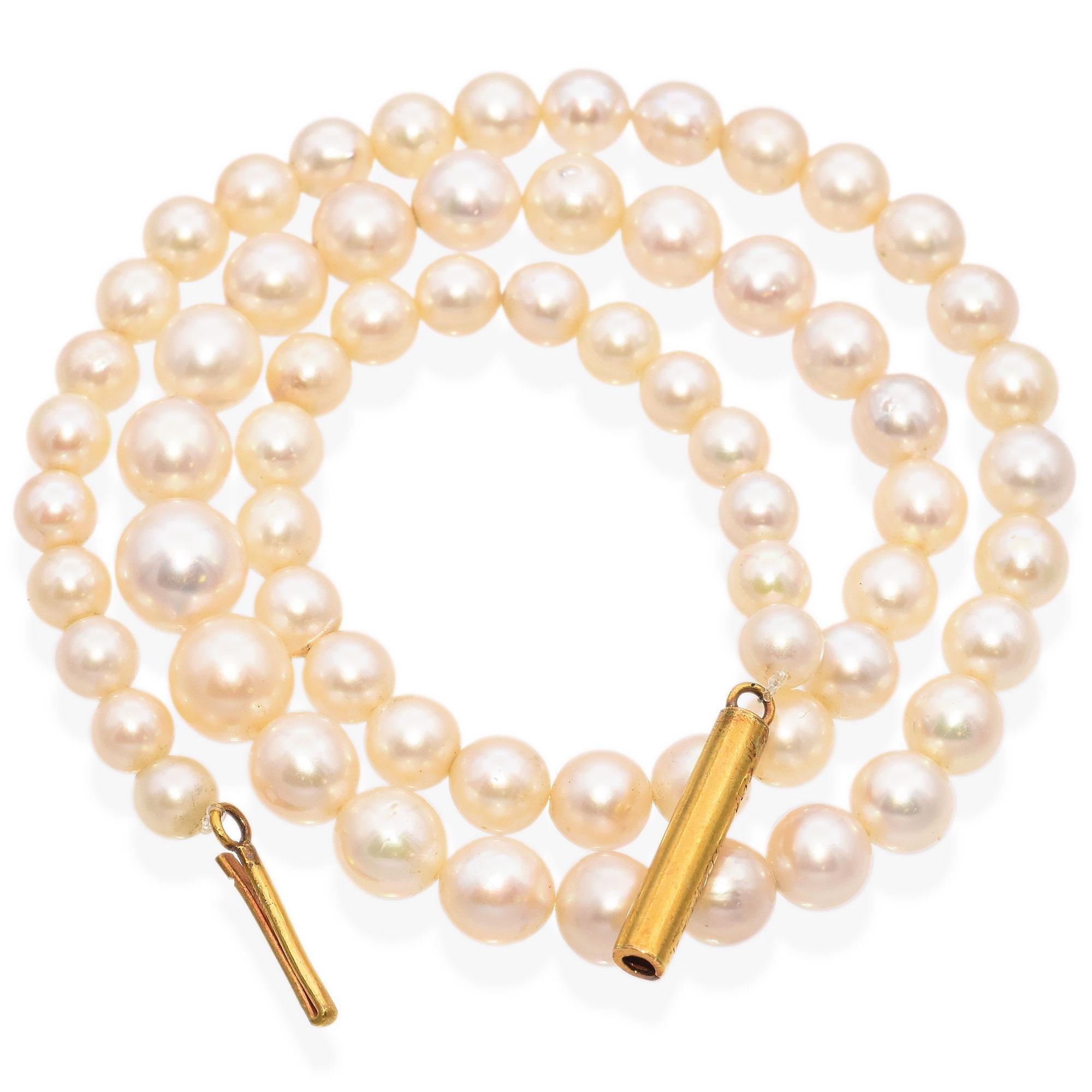 Vintage 23K Yellow Gold Graduated Pearl Beaded Strand Necklace