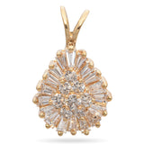 14K Yellow Gold 1.10 TCW Round and Tapered Baguette Diamond Cluster Pendant