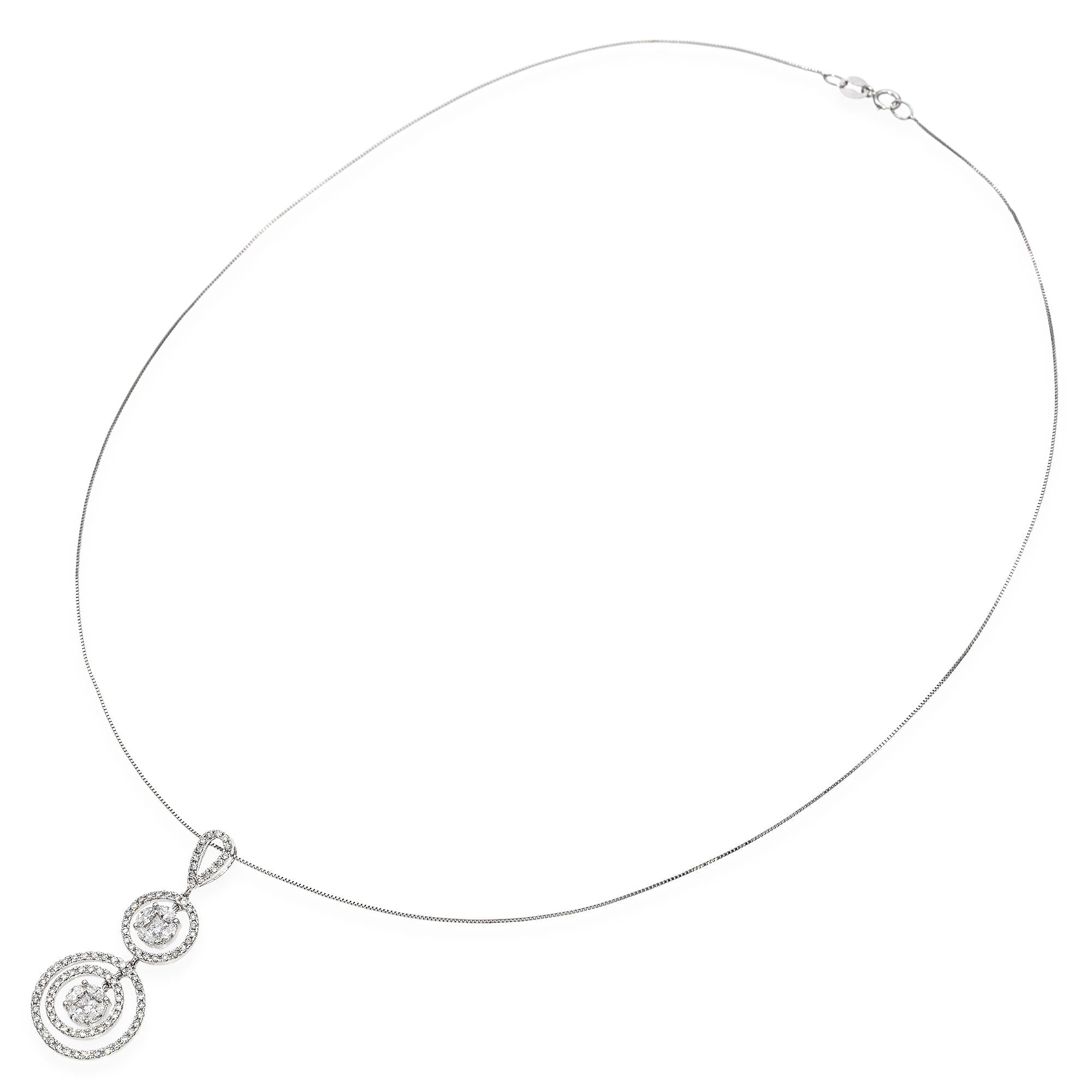 14k White Gold Diamond Circle Pendant With Chain