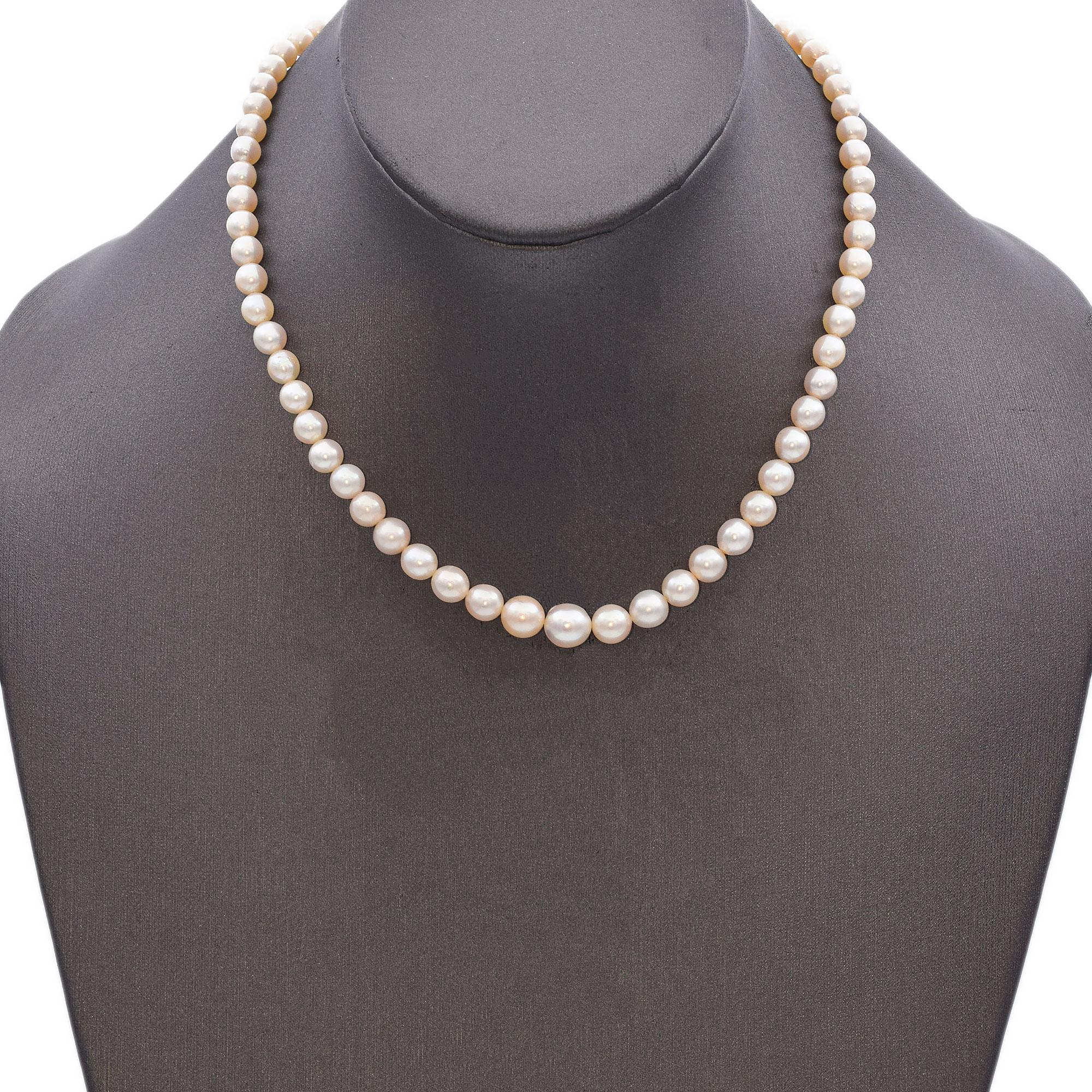 Vintage 23K Yellow Gold Graduated Pearl Beaded Strand Necklace