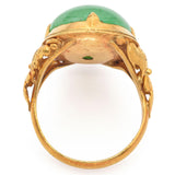 Vintage 22K Yellow Gold Large Green Jade Cabochon Statement Ring