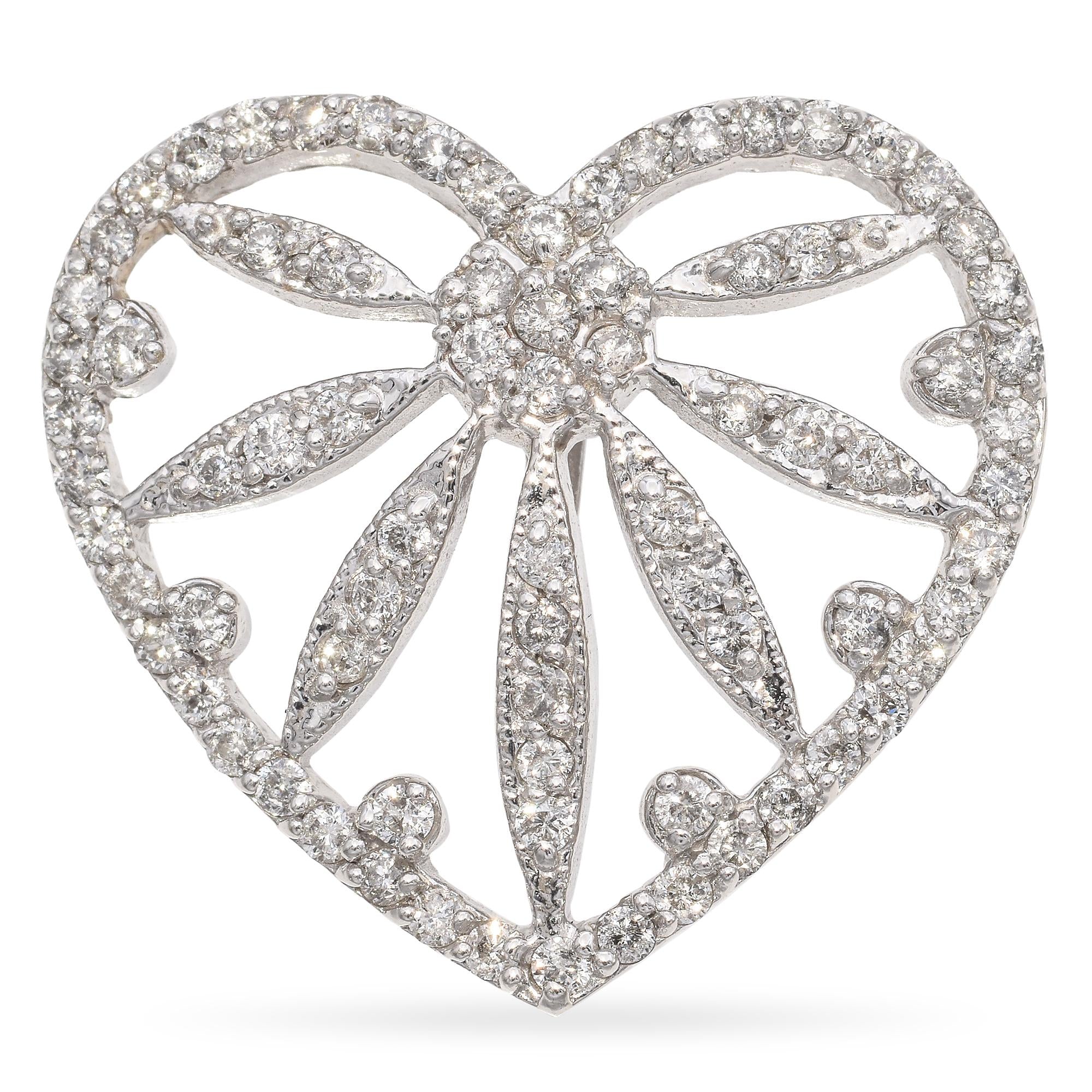 14K White Gold Diamond Heart Pendant