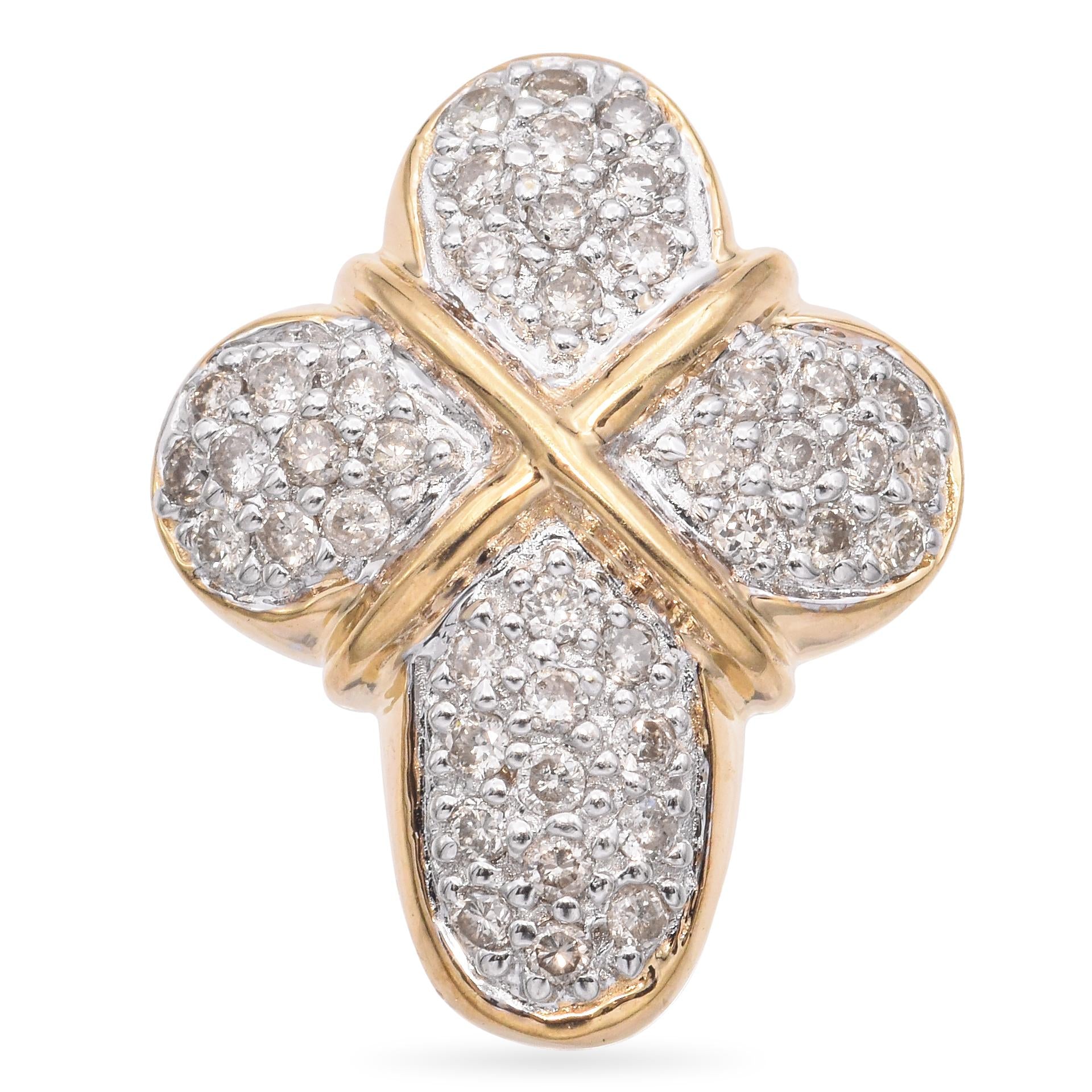 14K Yellow Gold Pavé 0.69 TCW Diamond Cross Slider Pendant