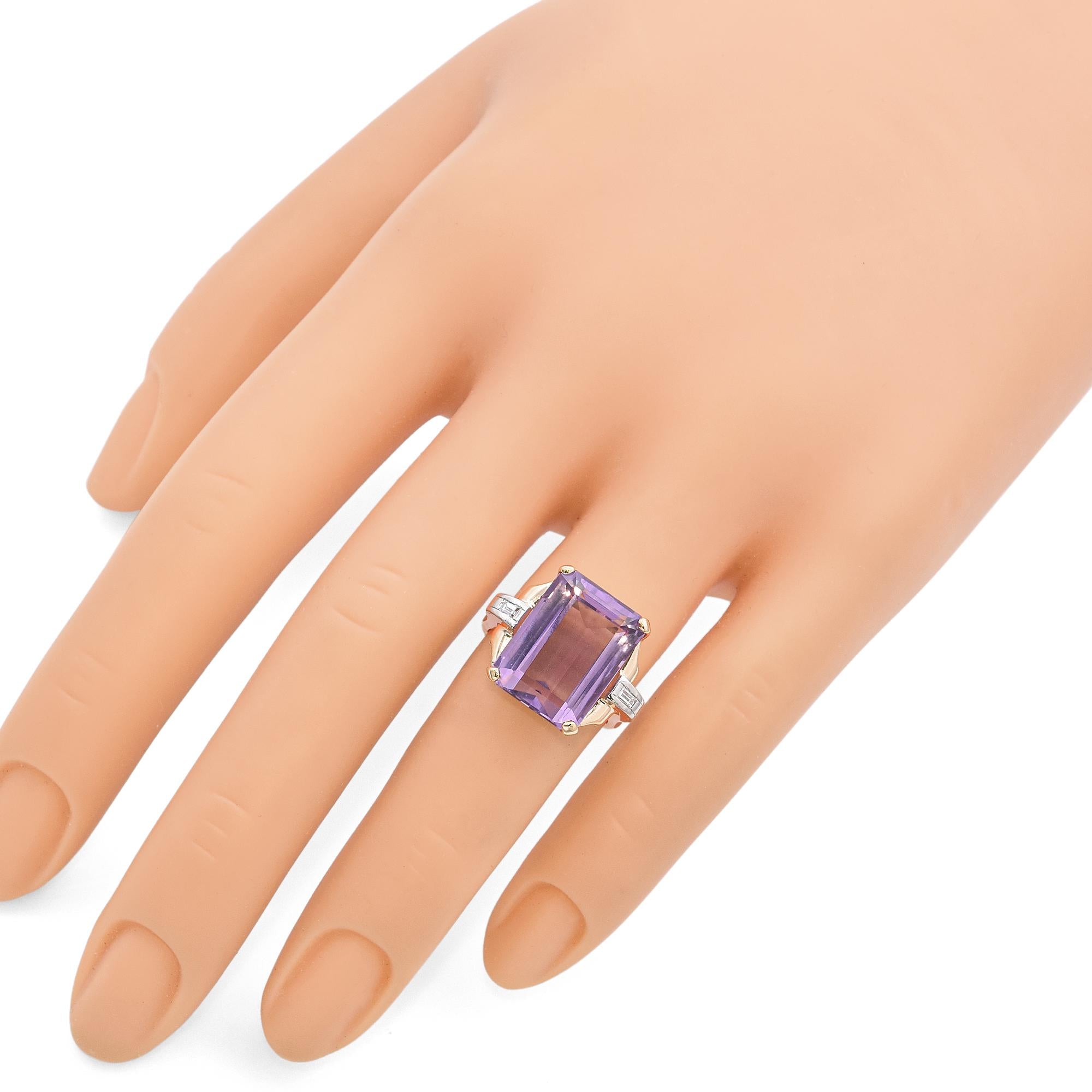 Vintage Retro Yellow Gold Amethyst Cocktail Ring