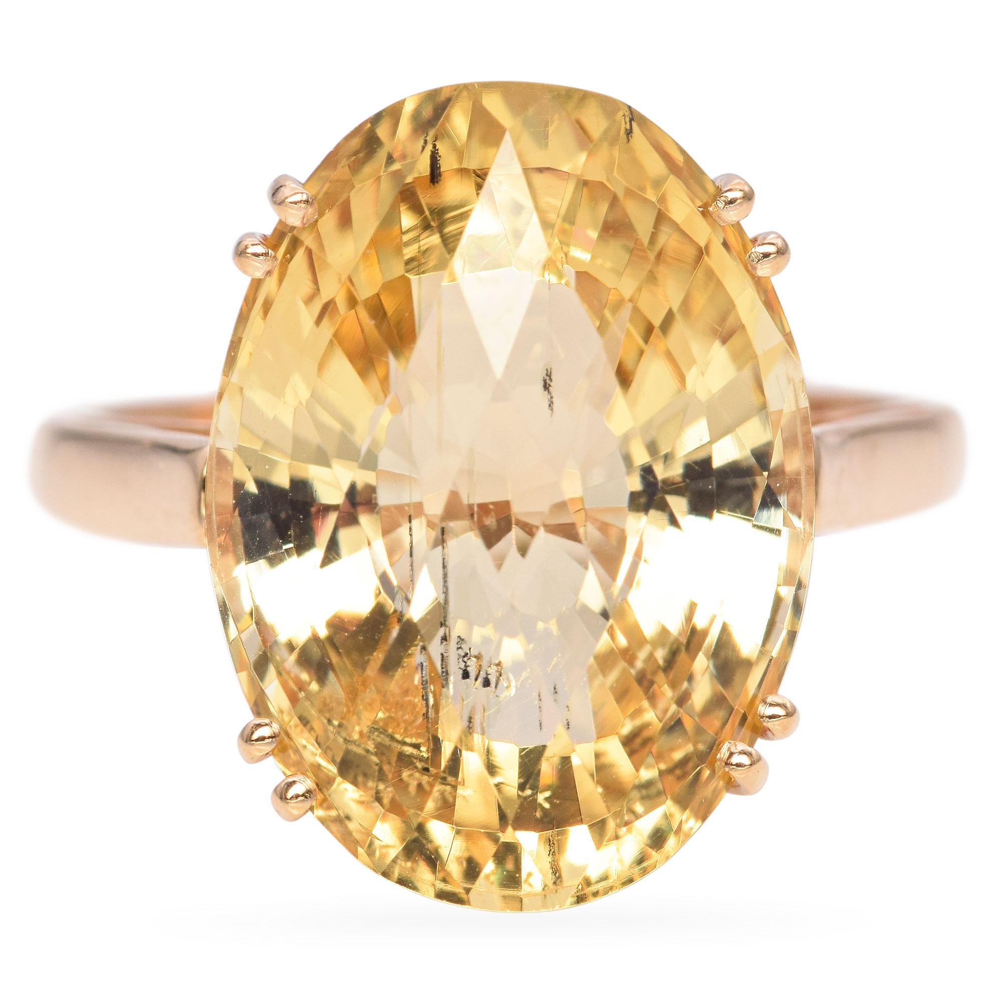 14k Yellow Gold 9.18 TCW Oval Checkerboard Cut Lemon Quartz Cocktail Ring