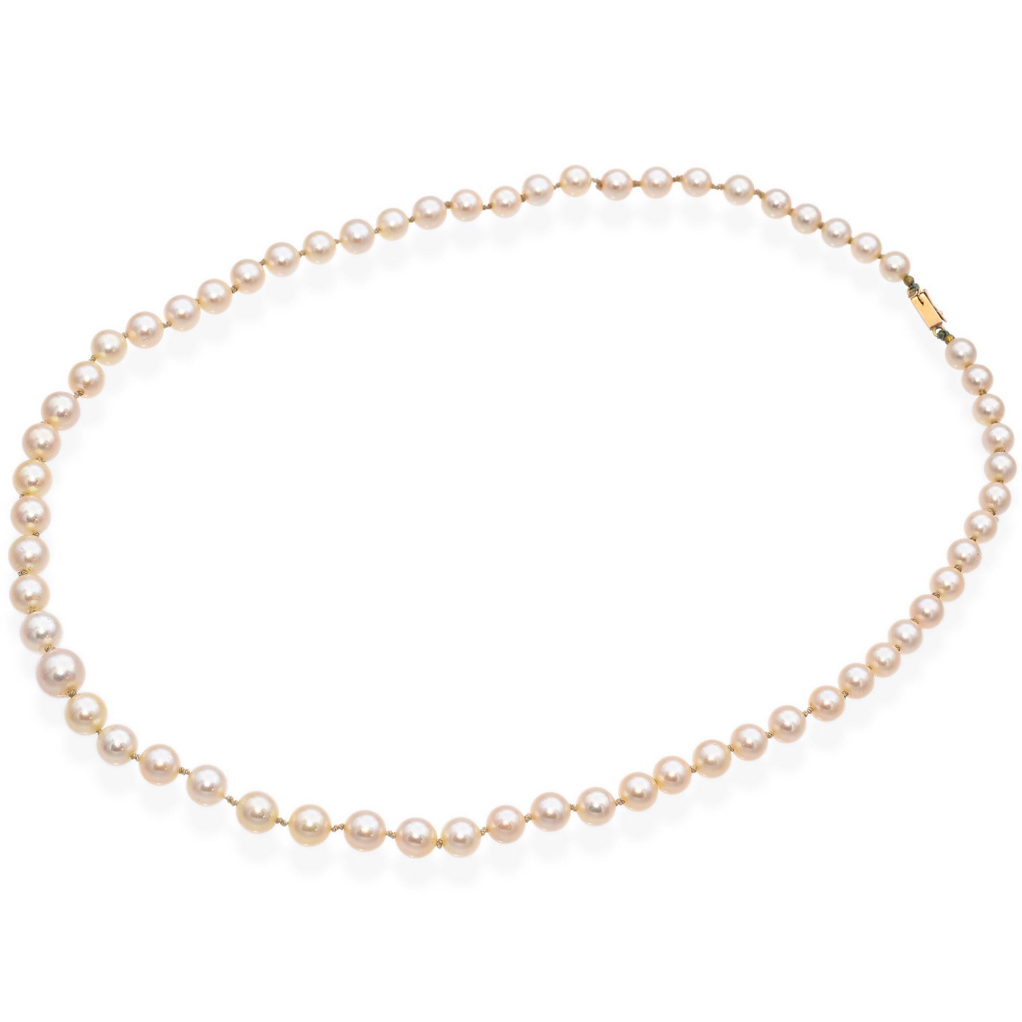 Vintage 14K Yellow Gold Graduated Pearl Beaded Strand Necklace