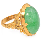 Vintage 22K Yellow Gold Large Green Jade Cabochon Statement Ring