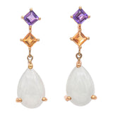 14K Yellow Gold 3.02 TCW Jade with Amethyst & Citrine Dangle Drop Earrings