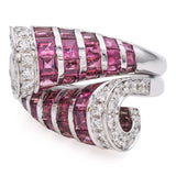 Oro Trend 18K White Gold Diamond and Pink Tourmaline Bypass Ring