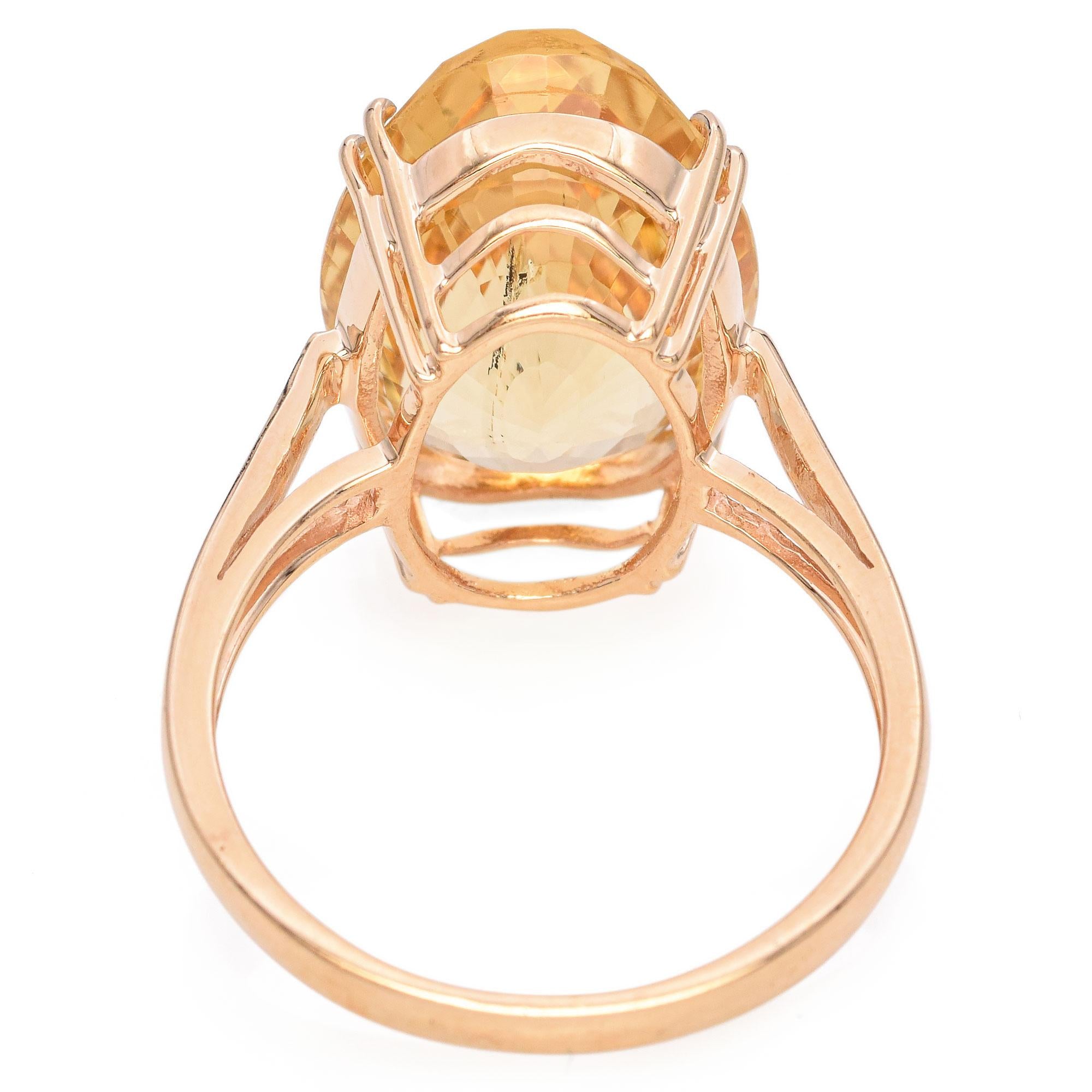 14k Yellow Gold 9.18 TCW Oval Checkerboard Cut Lemon Quartz Cocktail Ring