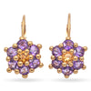 14K Yellow Gold 0.81 TCW Amethyst and Citrine Round Halo Drop Earrings