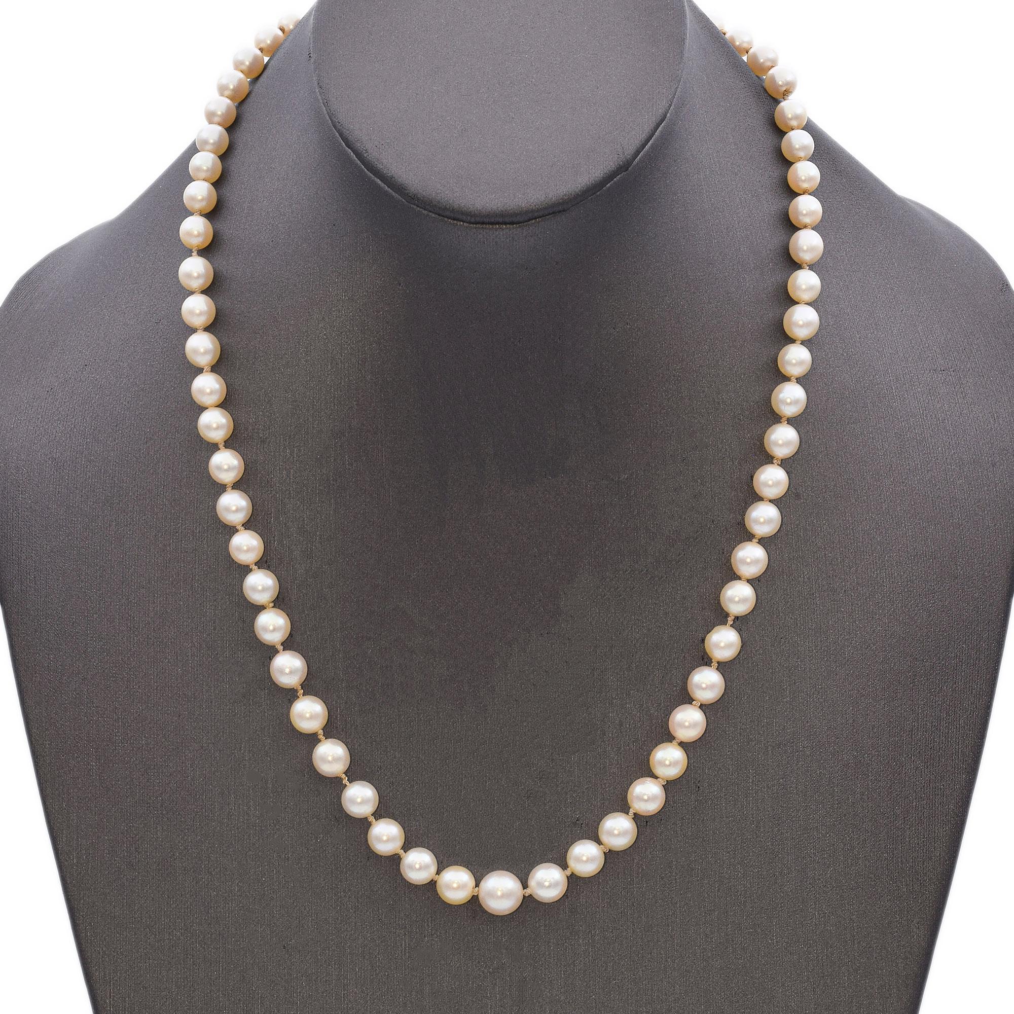 Vintage 14K Yellow Gold Graduated Pearl Beaded Strand Necklace