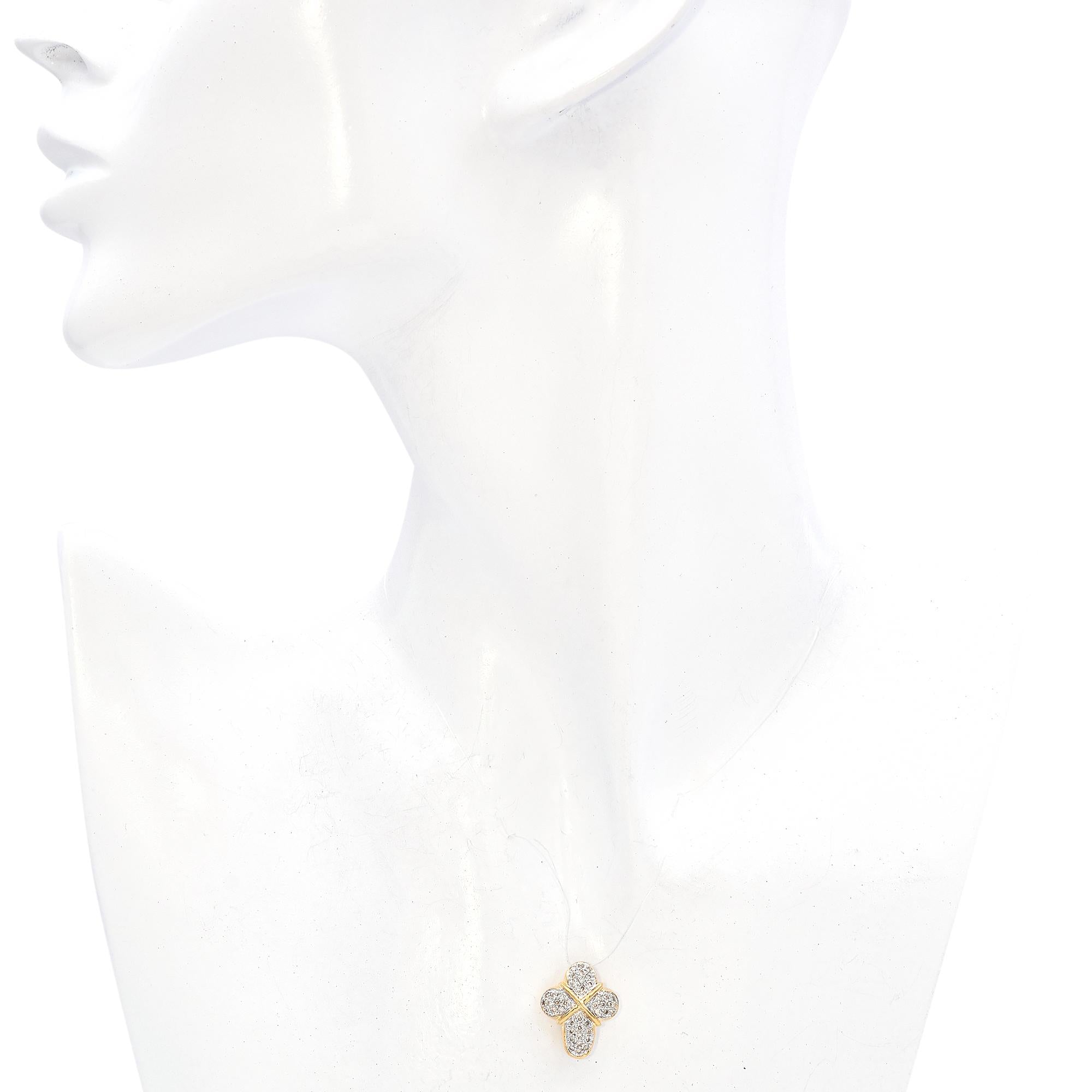 14K Yellow Gold Pavé 0.69 TCW Diamond Cross Slider Pendant