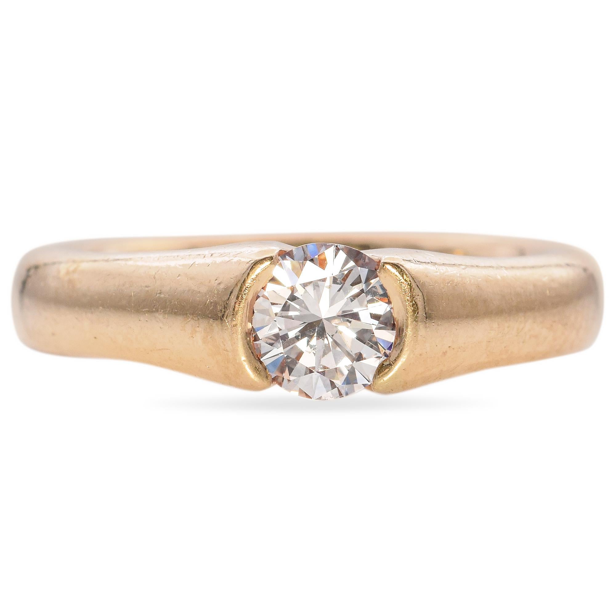 14K Yellow Gold 0.56 Ct. Diamond Half Bezel Solitaire Engagement Band