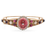 Victorian 14K Yellow Gold 16.03 TCW Garnet & Rose Cut Diamond Bangle Bracelet