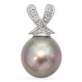 18K White Gold Tahitian Pearl and Diamond Pendant