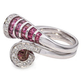 Oro Trend 18K White Gold Diamond and Pink Tourmaline Bypass Ring