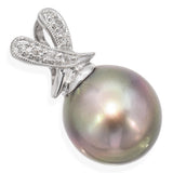 18K White Gold Tahitian Pearl and Diamond Pendant