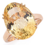 14k Yellow Gold 9.18 TCW Oval Checkerboard Cut Lemon Quartz Cocktail Ring