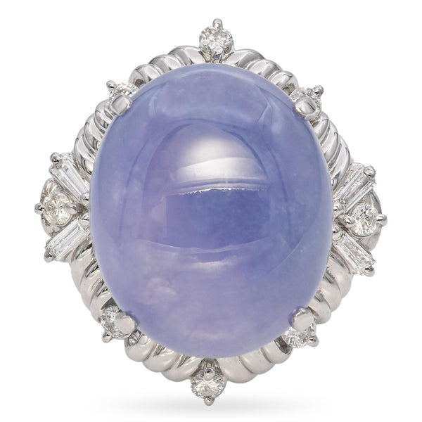 Vintage Platinum Lavender Jadeite and Diamond Cocktail Ring