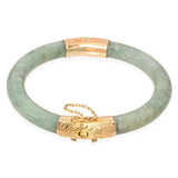 Vintage Yellow Gold Hinged Jade Bangle Bracelet