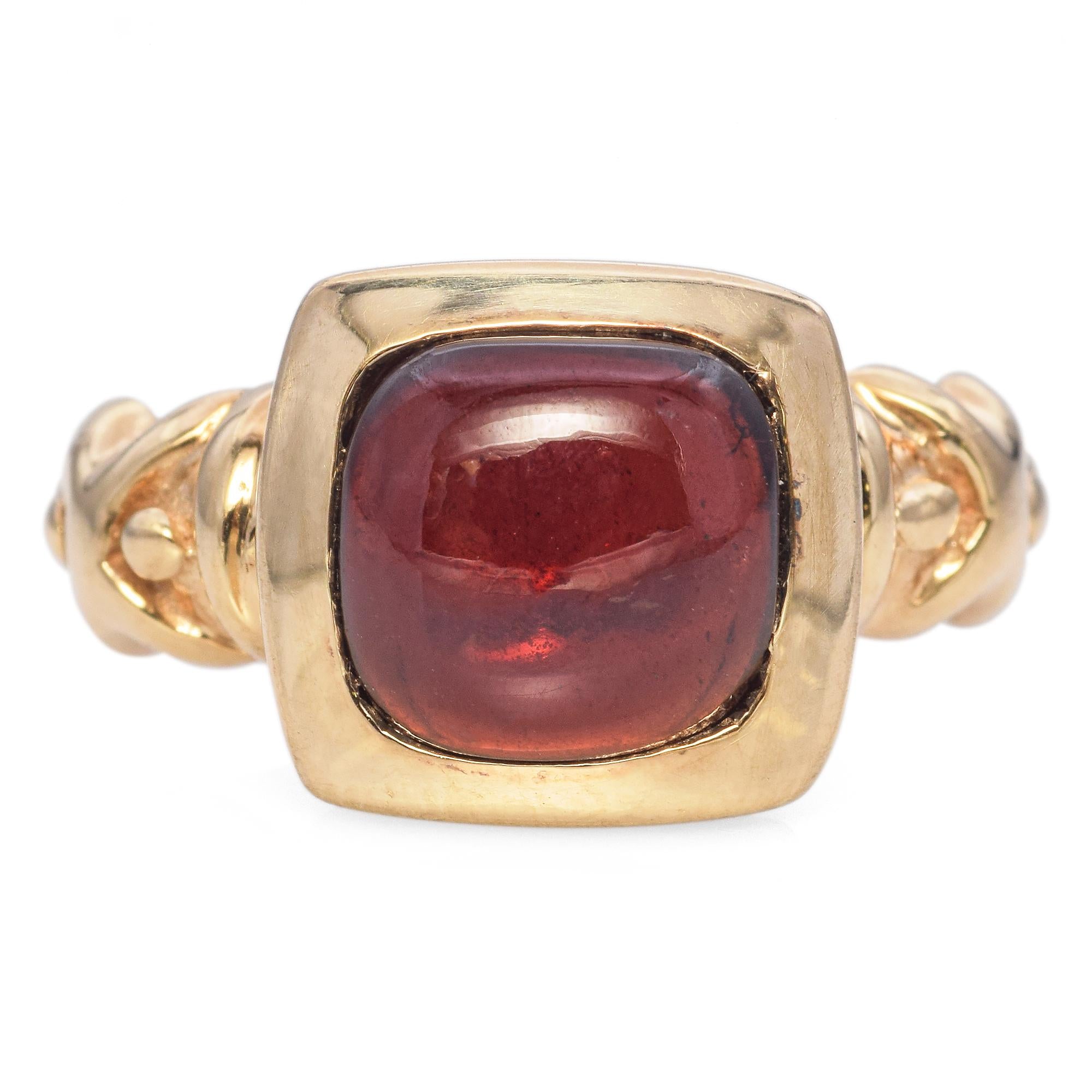 14K Yellow Gold Garnet 2.70 Cabochon Bezel Set Ring