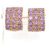 14K Yellow Gold 4.32TCW Amethyst 3 Rows Cluster Huggie Earrings