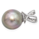 18K White Gold Tahitian Pearl and Diamond Pendant