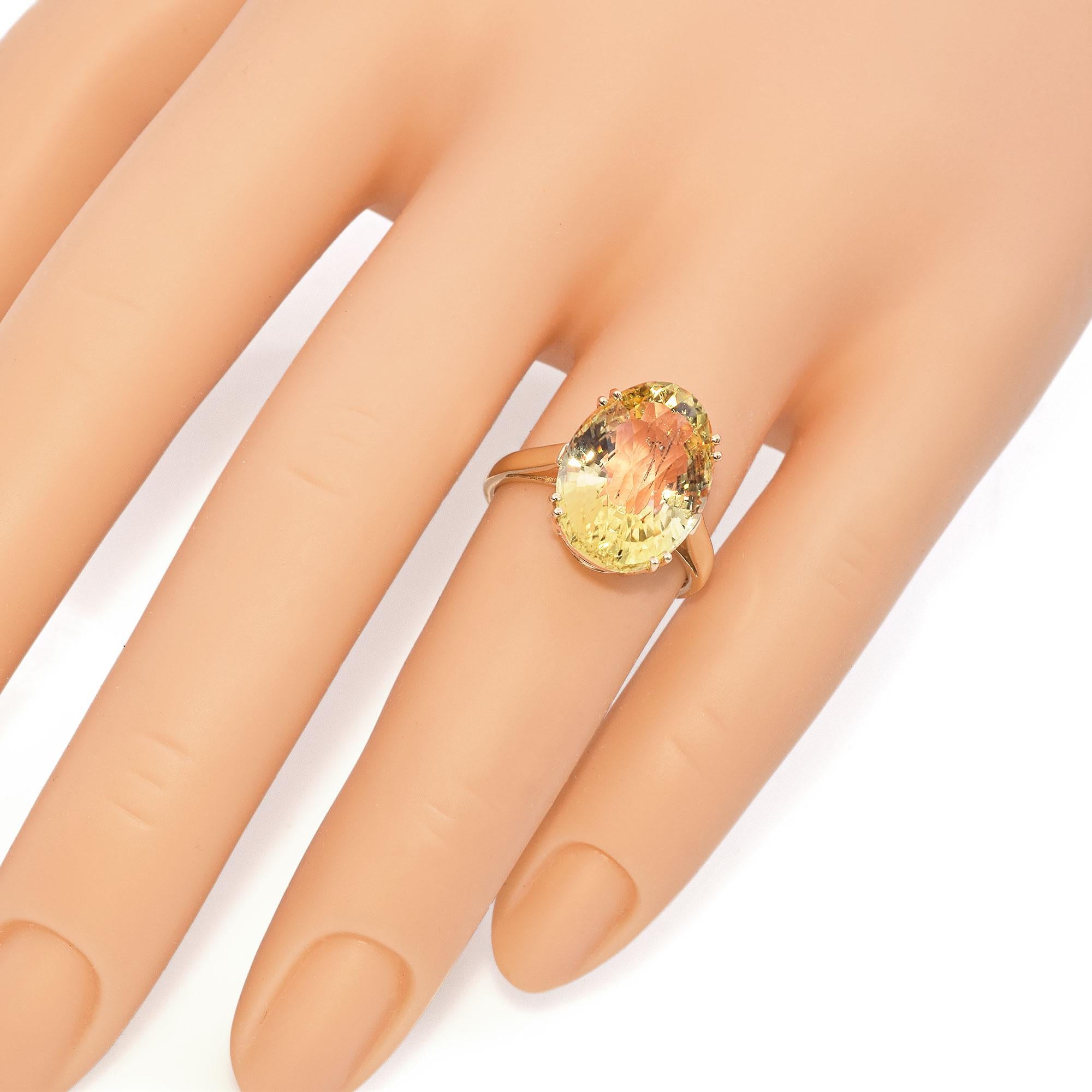 14k Yellow Gold 9.18 TCW Oval Checkerboard Cut Lemon Quartz Cocktail Ring