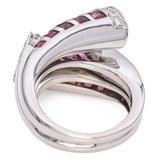 Oro Trend 18K White Gold Diamond and Pink Tourmaline Bypass Ring