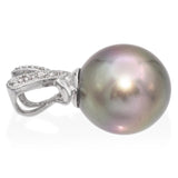 18K White Gold Tahitian Pearl and Diamond Pendant