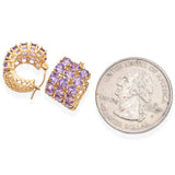 14K Yellow Gold 4.32TCW Amethyst 3 Rows Cluster Huggie Earrings