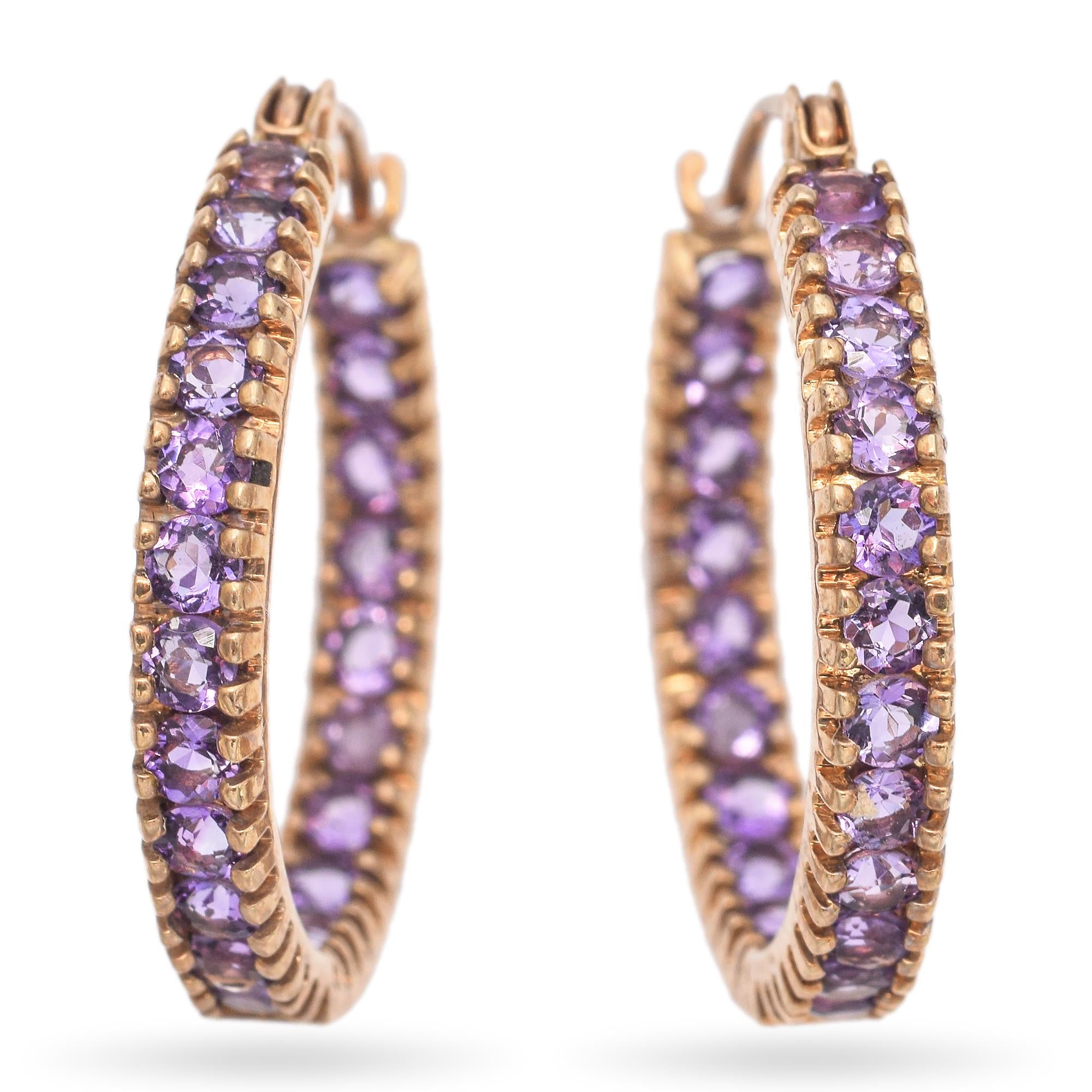 10K Yellow Gold 0.86 TCW Amethyst Double-Sided Hoops