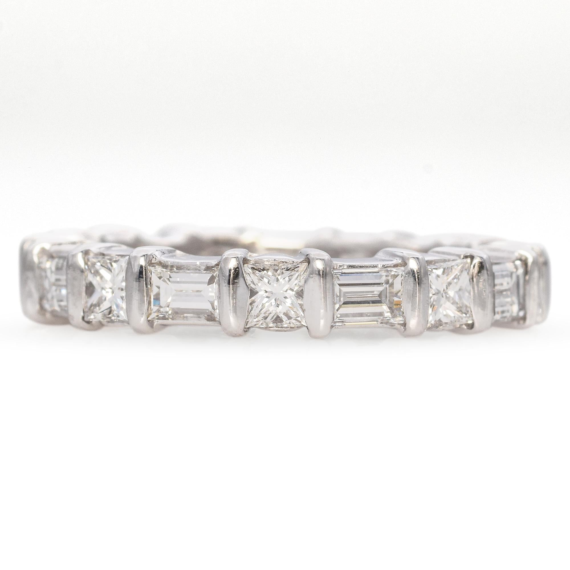 Platinum Princess & Emerald Cut 2.25 TCW Diamond Eternity Wedding Band