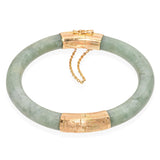 Vintage Yellow Gold Hinged Jade Bangle Bracelet