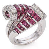 Oro Trend 18K White Gold Diamond and Pink Tourmaline Bypass Ring