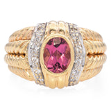 14K Yellow Gold Pink Tourmaline Wide Band Ring