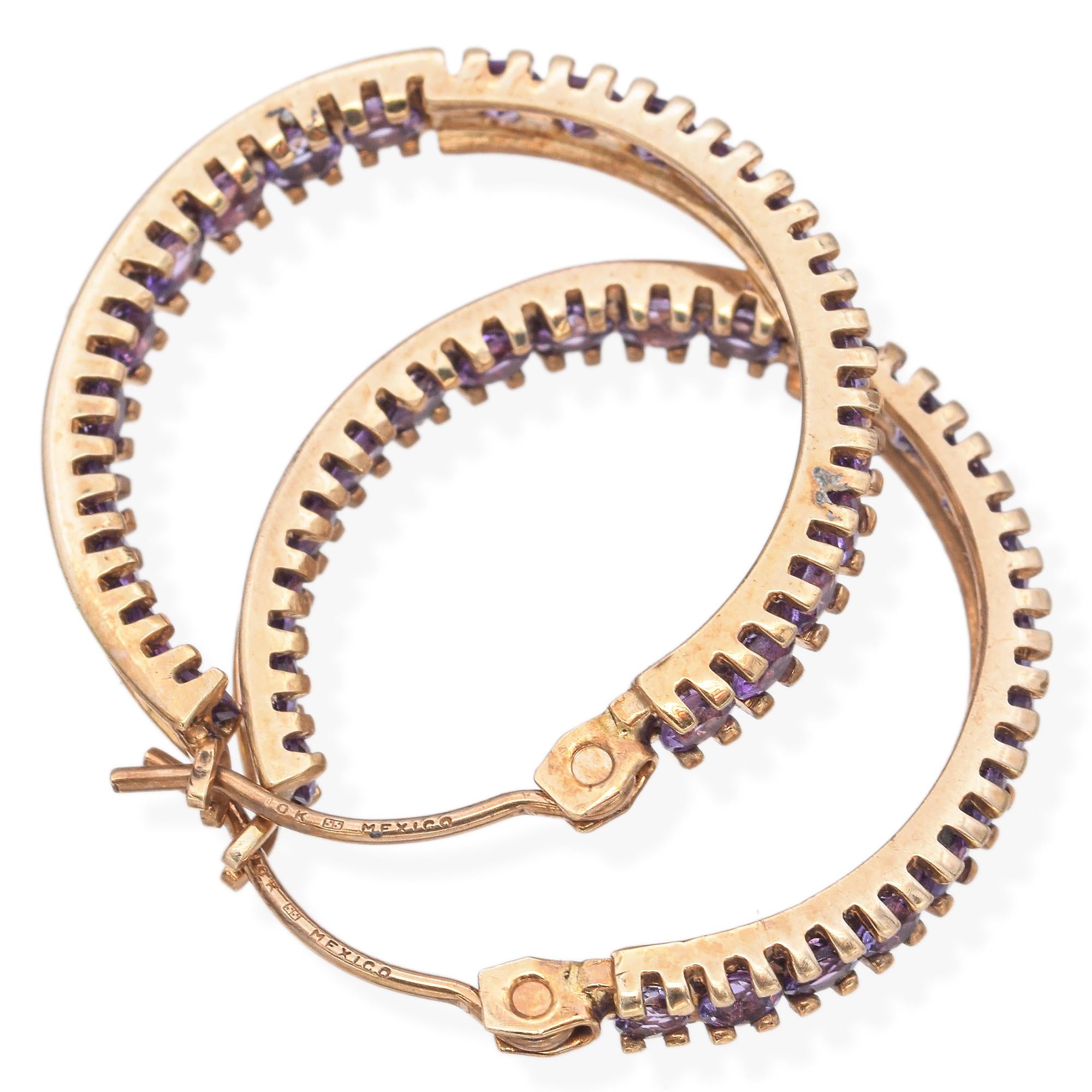 10K Yellow Gold 0.86 TCW Amethyst Double-Sided Hoops