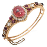 Victorian 14K Yellow Gold 16.03 TCW Garnet & Rose Cut Diamond Bangle Bracelet