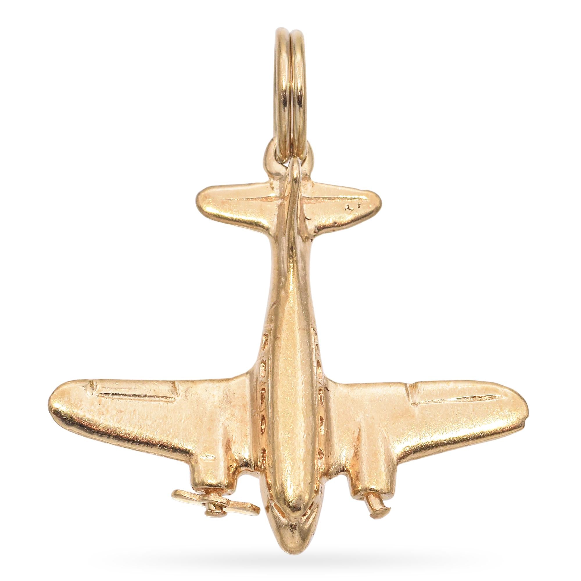 Vintage 14K Yellow Gold Airplane Charm