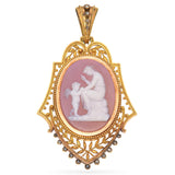 Antique Victorian 21k Yellow Gold Hardstone Cameo Pendant with Cannetille Detail