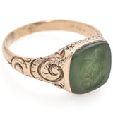 Antique 10K Yellow Gold 2 Ct Jade Carved Intaglio Ring